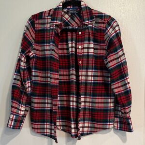 Lands' End Women's Red and Green Plaid Button Down Shirt